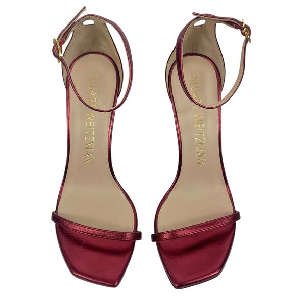 Stuart Weitzman Nudistcurve 100 Strap Sandals Liquid Metallic Red Size 8 - Picture 5 of 11